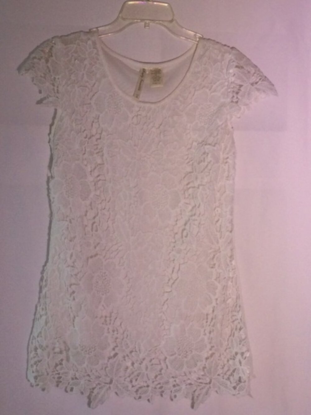 Simply Irresistible White Floral Lace Top Size S Cap Sleeve Lined Blouse
